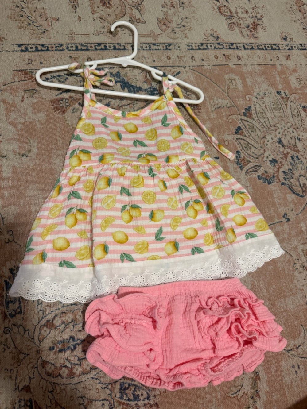 Girls Pink Lemon Print Tank & Pink Bloomers Matching Set